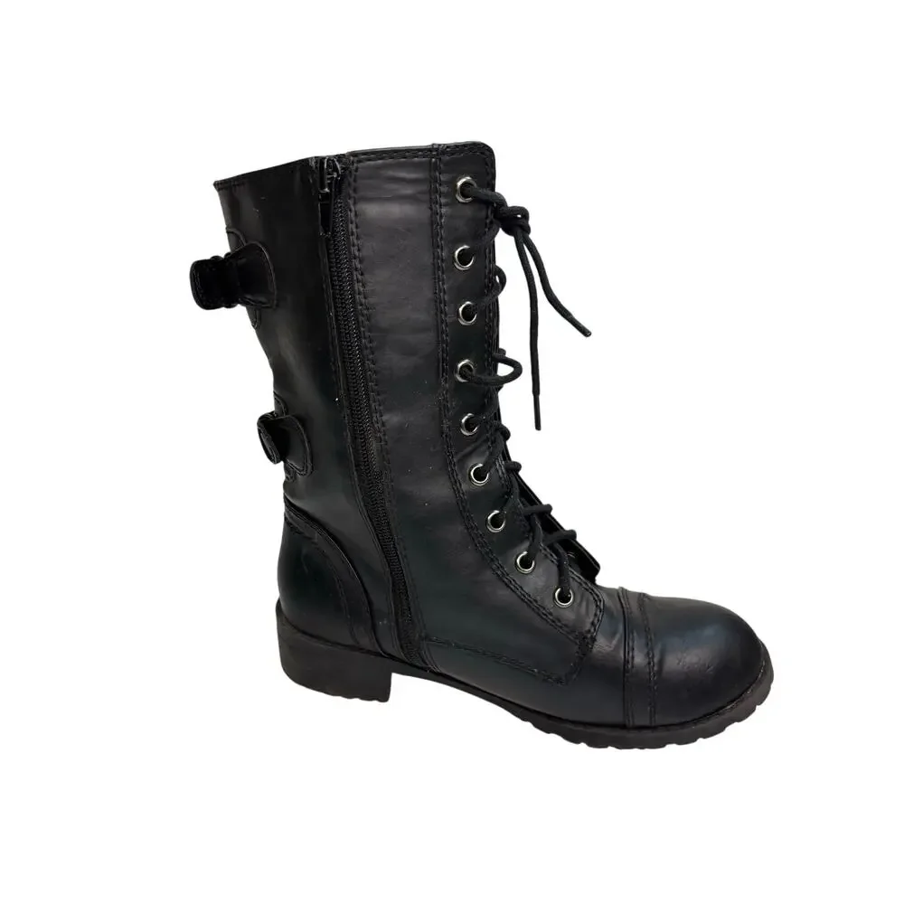 Black Combat Boots Womens Size 7 Lace Up Zip Mid Calf Ankle Boots